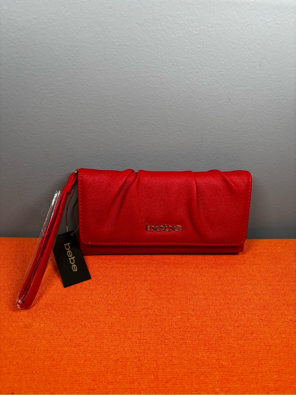 bebe Bright Red Trifold Wristlet Clutch